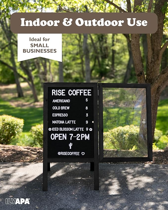 Ilyapa A Frame Sandwich Board Signs Outdoor Chalkboard & Felt Letter Board Sign with Changeable Letters - Wooden 36 x 20 in. Double Sided Magnetic Chalk Board & Letterboard for Sidewalk Advertising