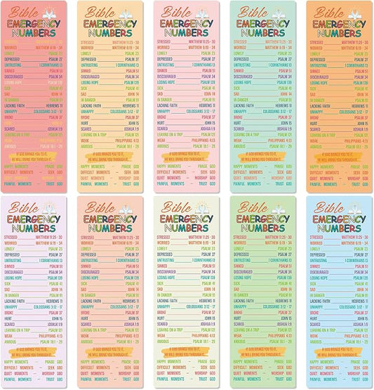 Bible Emergency Numbers Bookmark - 100 Pcs Christian Verse Paper Bookmarks Bulk for Women Men Religious Inspirational Scripture Page Markers Sunday School Welcome Gifts for Church Members