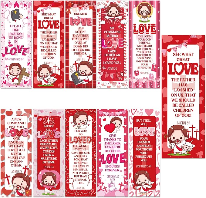 Valentine Christian Bookmarks, 200 Pcs Scripture-Themed Paper Book Marks (5.9 × 1.97 in), Double-Sided Matte Laminated Bible Verse Bookmark Set for Reading, Sharing & Encouragement