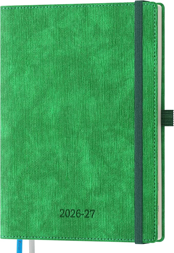 2026-2027 Weekly and Monthly Planner (July 2026–December 2027), 6.5"x8.5", Vertical Layout, 18 Months Agenda with Month Tabs & Pocket, Academic Calendar with Vegan Leather Cover,Green