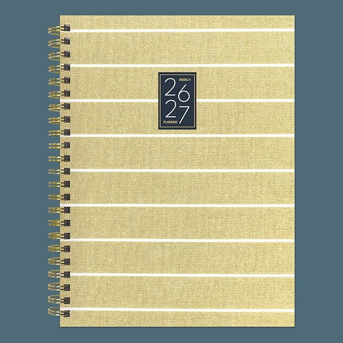 TF Publishing July 2026 - June 2027 Yellow Linen Medium Weekly Monthly Planner - 12 Month Academic Planner 2026-2027 with Durable Cover, Thick Bright White Paper and Planning Stickers - 6.5 x 8 in