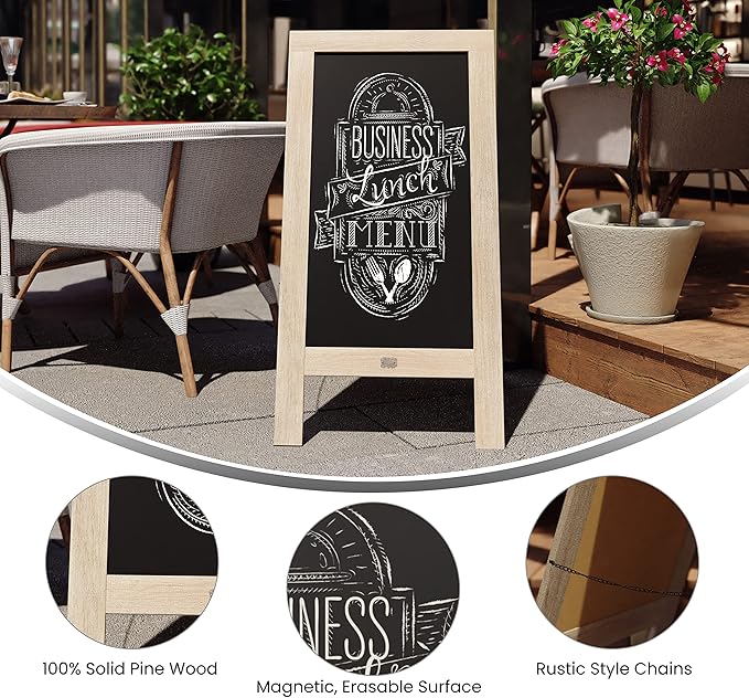 A Frame Chalkboard by HBCY Creations: 40x20 Solid Wood A-Frame Sign Light Wash Double-Sided Magnetic Board, Chalkboard Menu Board, for Restaurants, Cafés, Weddings - Heavy Duty Hinges