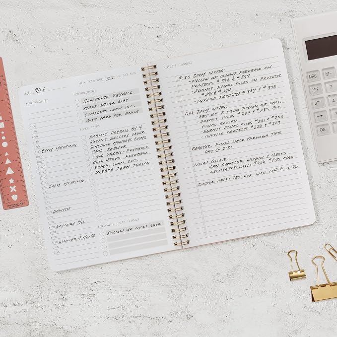 Beautiful Daily Planner And Notebook With Hourly Schedule - Aesthetic Spiral To do List Notepad to Easily Organize Your Tasks And Appointments - Stylish Book And School Or Office Supplies For Women