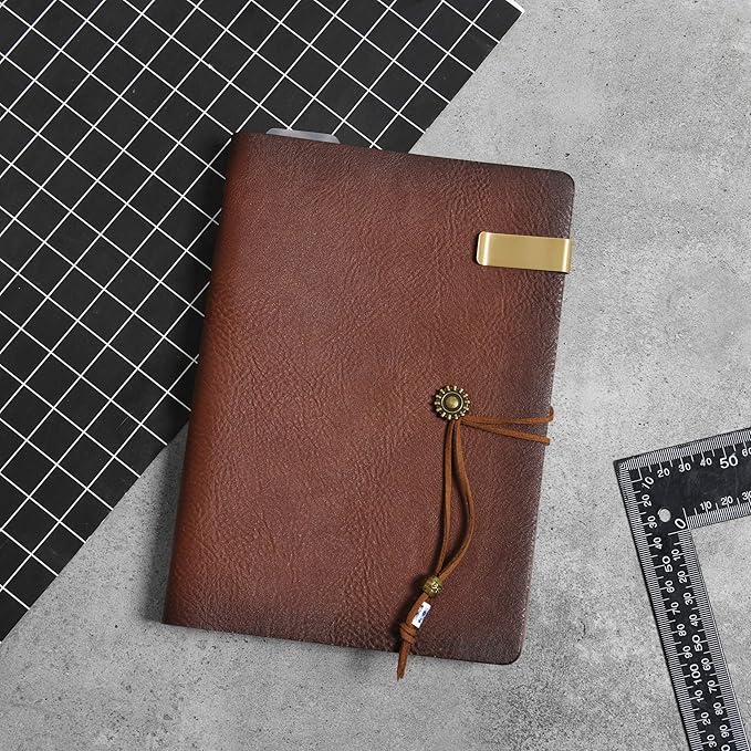 WONDERPOOL Leather Journal A5 Refillable 6 Ring Binder Notebook with Lined Paper and Pen,Writing Diary for Work Travel and Agenda Plan (A5, Brown)