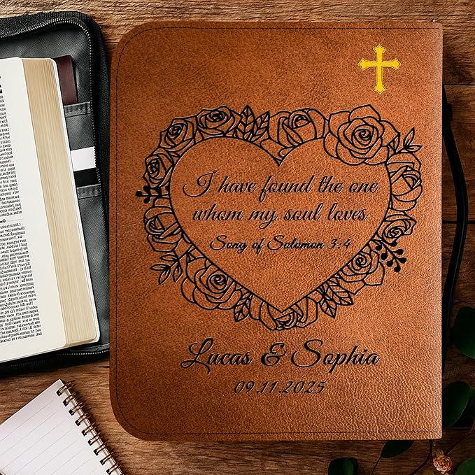 Personalized Bible Cover for Men, Christian Bible Case PU Leather, Jeus Bags Religious Appreciation Gifts for Women Girls Daughter Christian with Handle Zipper (BIBLE-05, M-2Xl)