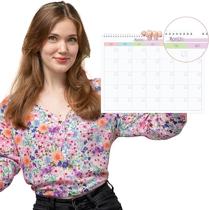 Blank Monthly Weekly Wall Calendar, Undated Monthly Planner Note Pad for Organizing Home Office 14.5"x 11.5"