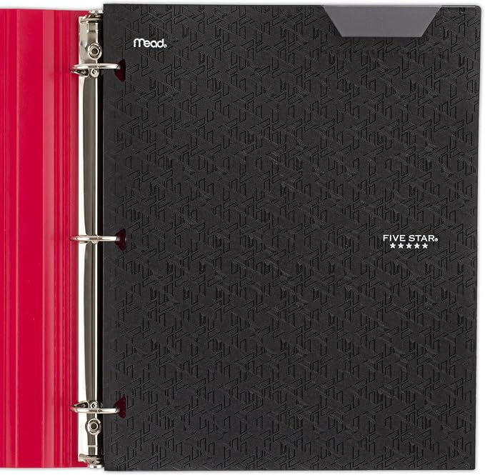Five Star 2-Pocket Folder, Plastic Folder with Stay-Put Tabs, Fits 3-Ring Binder, Holds 8-1/2" x 11" Paper, Black (333420G-ECM)