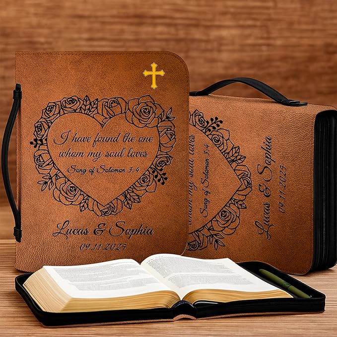Personalized Bible Cover for Men, Christian Bible Case PU Leather, Jeus Bags Religious Appreciation Gifts for Women Girls Daughter Christian with Handle Zipper (BIBLE-05, M-2Xl)