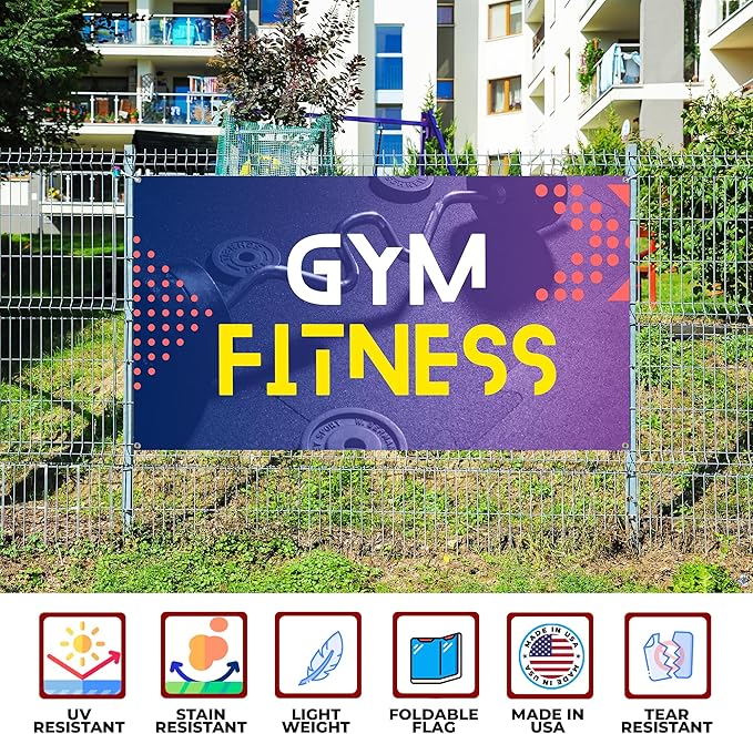 Gym Fitness Large Banners and Signs for Outdoor by Mavis Printing-Polyester Banner with 4 Holes for Easy Hang Indoor & Outdoor|4x1 Feet HD Print Sign to Promote Church| Made in USA