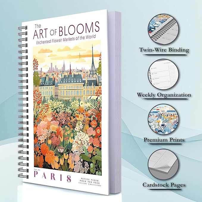 The Art of Blooms 2026 Weekly & Monthly Planner, 12-Month Calendar with Botanical Artwork & Travel-Inspired Illustrations, 2026, 6" × 9"