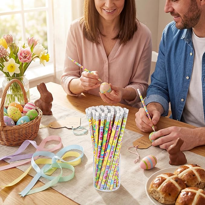 Outus 48 Pieces Easter Pencils with Eraser Holiday Wood Cute Pencils for Happy Easter Egg Spring Party Supplies Favors Rewards, 8 Styles