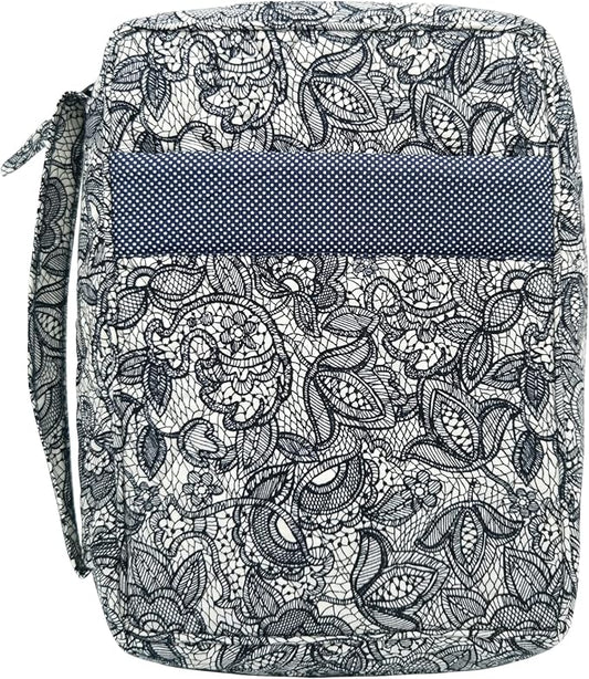 DIWI Quilted Bible Cover Large Sizes 10 X 7 X 2.75 Good Book Case (L, C1 Navy Canopy)