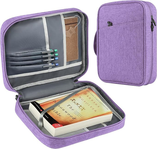 MOSLA Bible Cover Bag with for Women Men, Scripture Study Carrying Book Cover Church Bag with Handle and Pocket for Fathers Mothers Mom Kids, Catholic Church, Christian Gifts (violet, M)