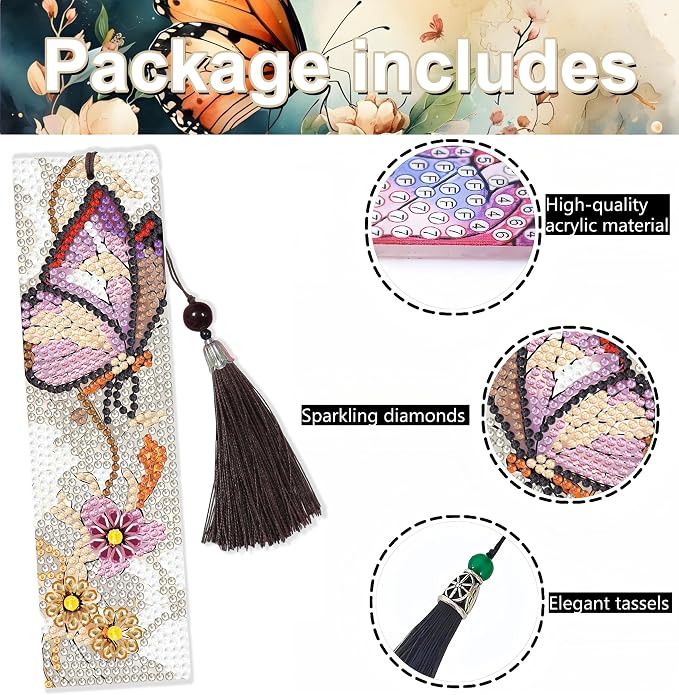 12 Pcs Butterfly Diamond Painting Bookmarks,Diamond Art Bookmarks with Tassel, Diamond Art Painting Kits for Beginners Adults DIY Art Craft Gifts Book Decors