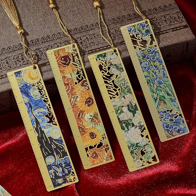 4 PCS Metal Bookmark Ruler, Hollow Van Gogh Book Marks for Reading Women & Men, Journals, Planners,Book Lovers Gift