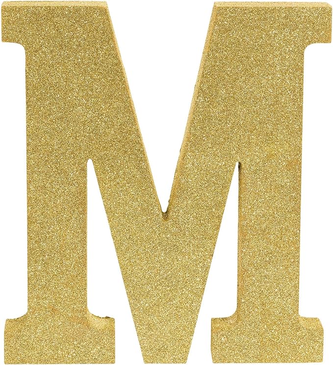 Stunning Gold Glitter MDF Letter "M" - 8.86" x 7.25" (1 Pc.) - Premium Quality & Durable Material - Unique & Ready-to-Use Party Decor - Perfect for Parties & Events