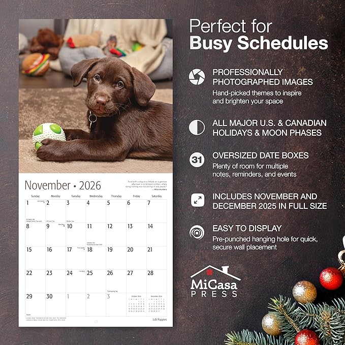 MICASA PRESS Lab Puppies 2026 Wall Calendar 12 Month | 12" x 24" Open | Thick & Sturdy Paper |Giftable| Cute Labrador Retriever Puppy Dog Calendar 2026