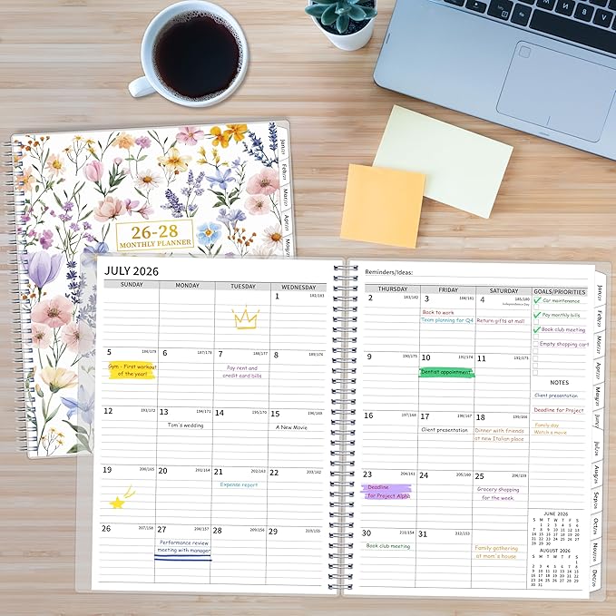 2026-2028 Monthly Planner, 2 Year Calendar Planner, Jul 2026 - Jun 2028, 8.5’’ x 11’’, Large Spiral Agenda, 24 Months, with Tabs ＆Pocket, Flexible Cover, Organizer for Office Home School, Black