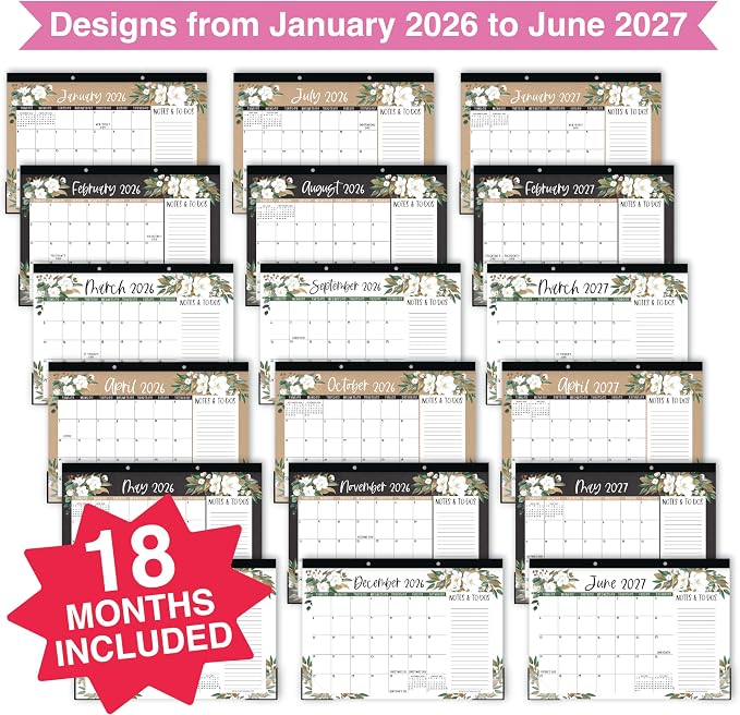 Hadley Designs Large Teacher Desk Calendar 2026-2027 - Desktop Calendar 2026, 18-Month Desk Calendars for Home, Office & Classroom, Cute Classroom Must Haves, Teacher Appreciation Gifts