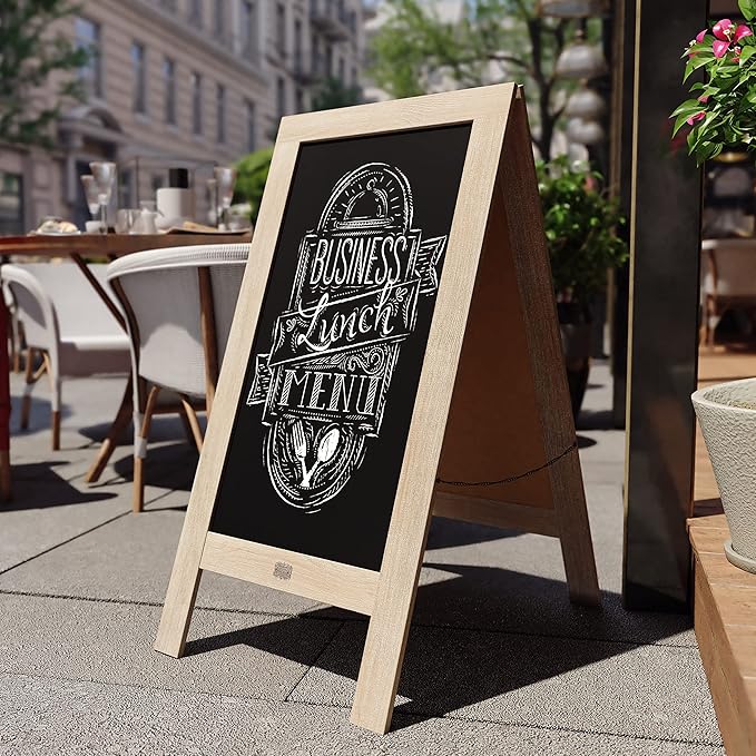 A Frame Chalkboard by HBCY Creations: 40x20 Solid Wood A-Frame Sign Light Wash Double-Sided Magnetic Board, Chalkboard Menu Board, for Restaurants, Cafés, Weddings - Heavy Duty Hinges
