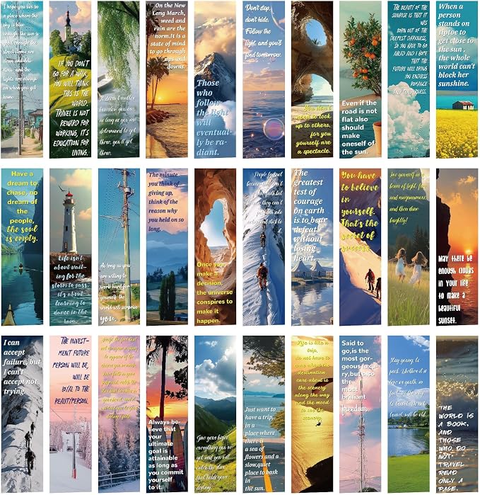 Wxiben Scenery Inspirational Bookmarks Gifts - 90 Pcs Natural Paper Bookmarks Motivational Quotes Book Marks Page Marker Clip for Women Men Book Lovers Office Bookish Reading Accessories