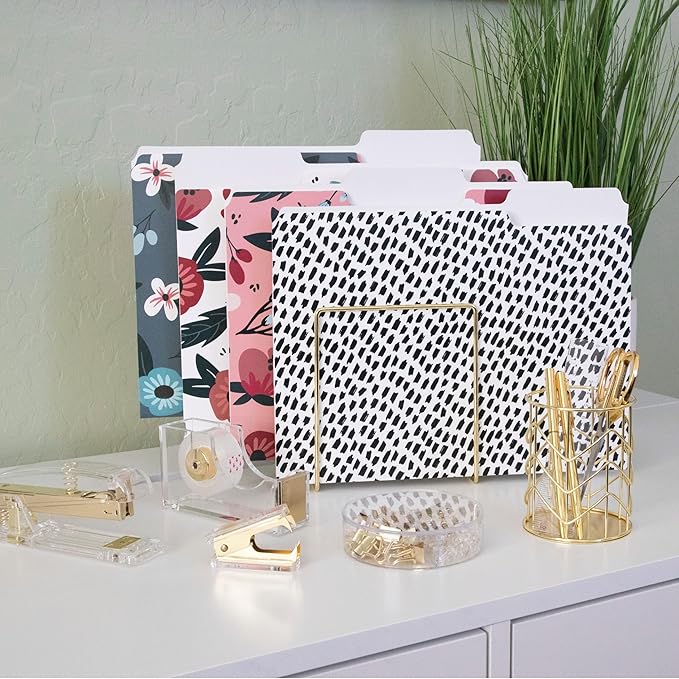 Cute File Folders, Set of 12 3-Tab Letter Size Decorative File Folders Boho Colored Manilla 8.5 x 11 Filing – Pretty Designer Home Office School Supplies (Mesmeric)