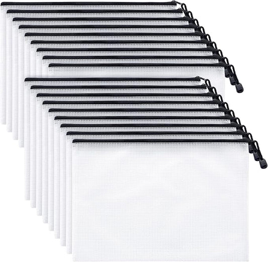 Mifflin-USA - Mesh Zipper Pouch Document Bag - Black, A4 Letter Size, 18 Pack - Clear Travel Zipper Bags - Waterproof Plastic Pouches - Large (L) Zip Pouch