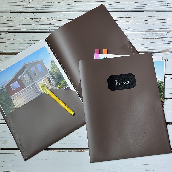 Youngever 6 Pack Heavy Duty Plastic Two Pocket Folders, Heavy Duty Plastic 2 Pocket Folder (Brown)