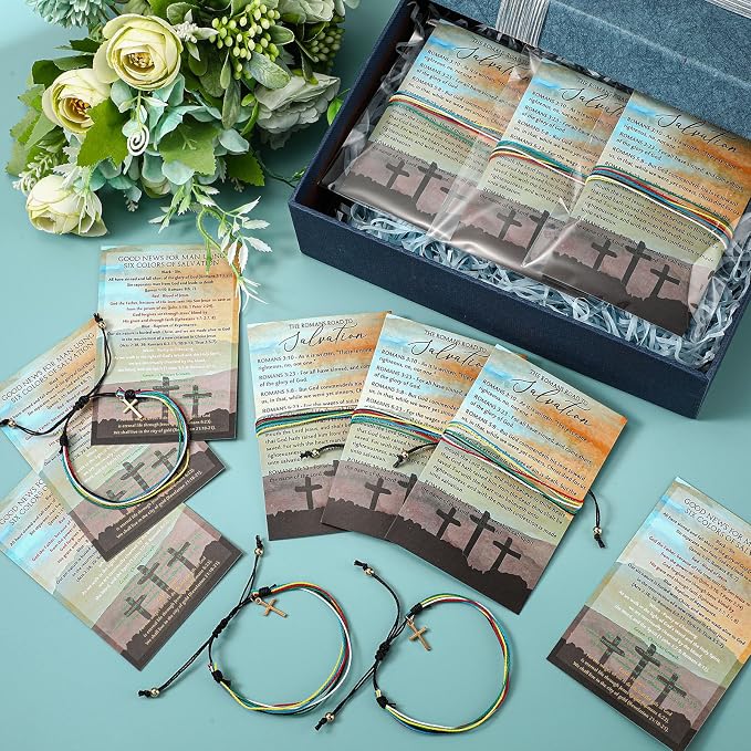 25 Set Plan of Salvation Bracelet Gifts Bulk Gospel Tracts Fathers Day Christian Church Gifts Bible Gospel Tracts Card Romans Road to Salvation Bookmarks for Church Men Women Evangelism Seeker