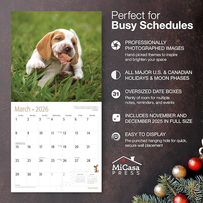 MICASA PRESS Beagle Puppies 2026 Wall Calendar 12 Month | 12" x 24" Open | Thick & Sturdy Paper | Giftable | Cute Puppy Dog Calendar 2026