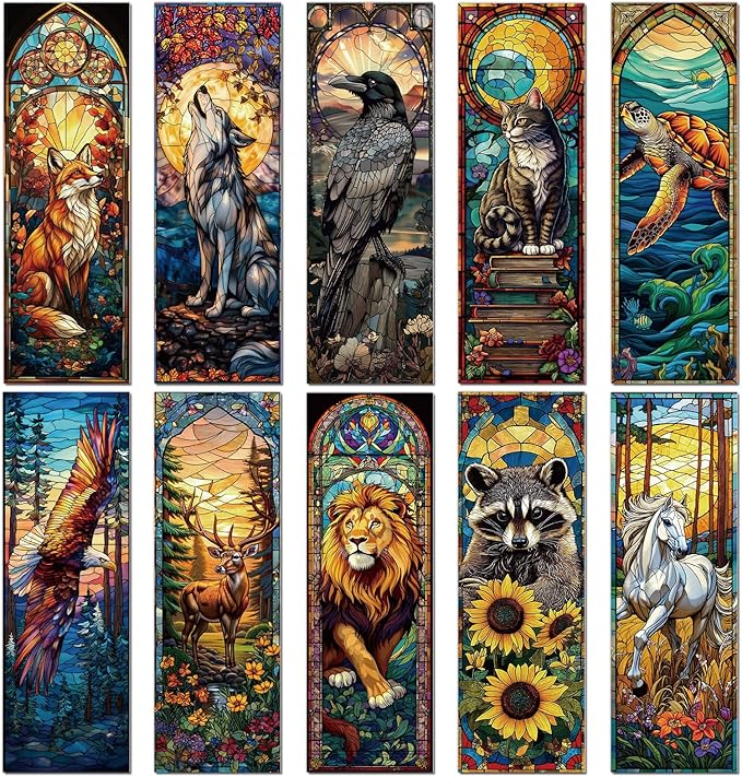 Stained Glass Animal Transparent Bookmark - Wxiben 10 Pcs Fantasy Animals Transparent PVC Bookmark Cat Turtle Book Mark Page Clips Gifts for Women Men Book Lovers Bookish Readers Accessories
