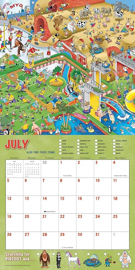 Searching for Bigfoot 2026 Wall Calendar, 12-Month Search & Find Humor Calendar with Hidden Friends, 12" x 12", Monthly Wall Planner with Large Grids for Home or Office