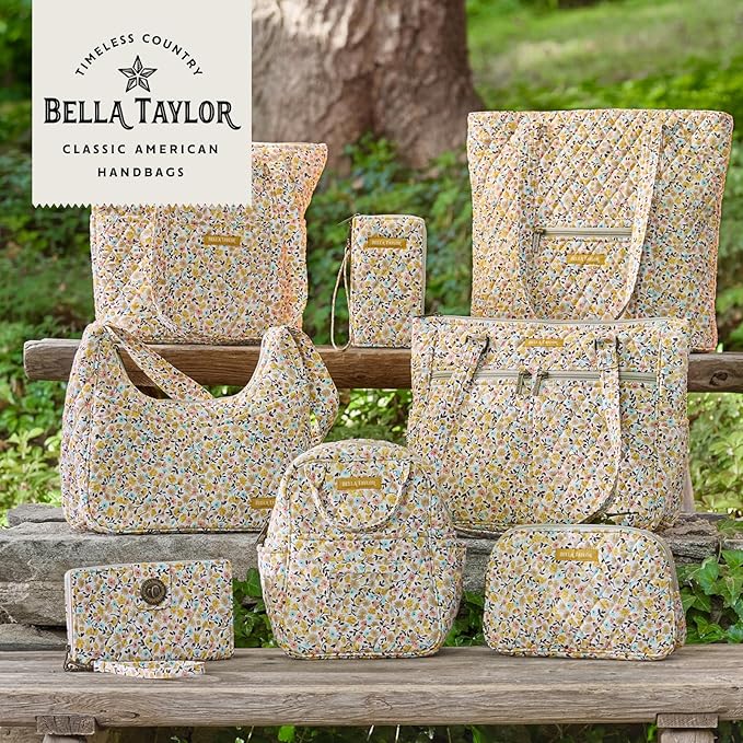 Bella Taylor Quilted Bible Cover for Women, Cotton Fabric Bible Case for Medium and Large Study Bibles, Prairie Meadow