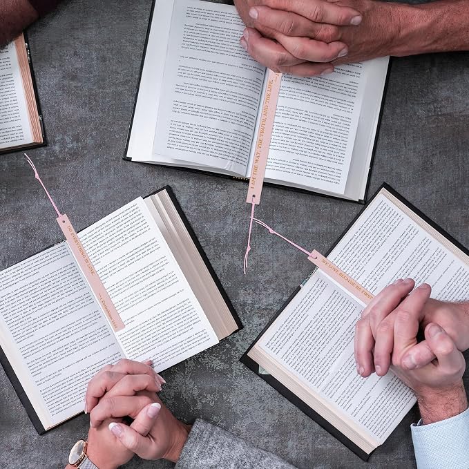 20PCS Leather Bookmark Bible Bookmarks for Reading Women Men Teacher Book Lovers Gifts, Cute Page Markers Book Marks Religious Christian Bookmarks Inspirational Bible Verse Scripture (Light Pink-1)