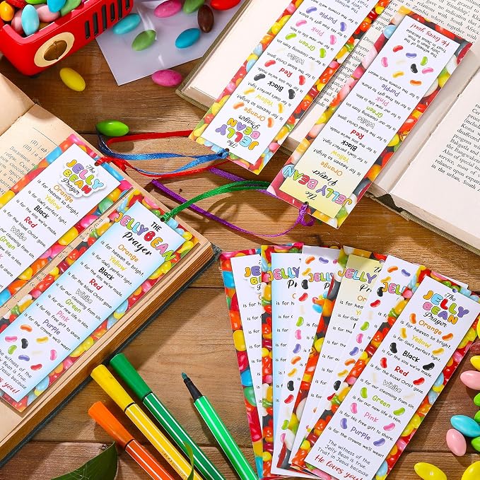 Dispowreath 60 Pcs Jelly Bean Prayer Religious Christian Bookmarks Church Bookmarks Gift for Teens Men Women Church Home Party Favors