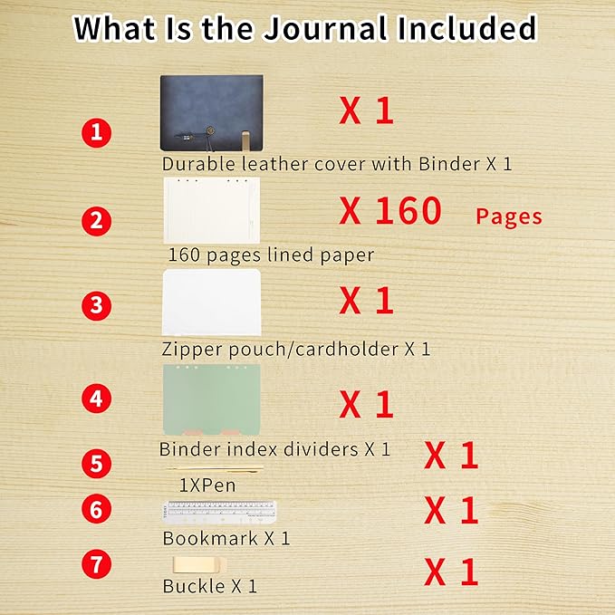 Wonderpool Leather Journal Lined Paper Notebook & Pen - Refillable 6 Ring Binder Writing Spiral Diary with Ruled Notepads Vintage Cover for Office Travel Work and Plan Agenda (A5, a-Mist blue)