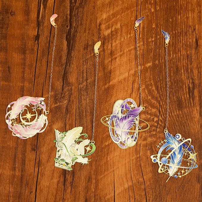 4 Pieces Metal Retro Feather Series Bookmark, Perfect for Women Readers (BKM-066-F4)