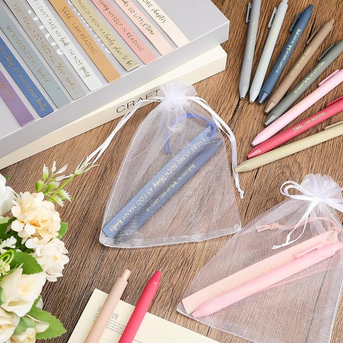 Tinlade 10 Set Book Lovers Gift Bulk Book Club Leather Bookmarks with Ballpoint Pens and Bag for Bookish Librarian Women Teachers Church Bookworms Christian Gifts Appreciation
