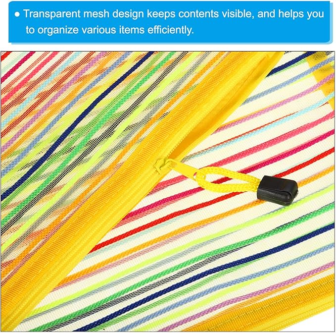 PATIKIL Mesh Zipper Pouch, 12 Pack Nylon A5 Size Pen Pencil Case Document Toiletry Cosmetic Makeup Zipper Travel Pouch Organizer for Office, Yellow