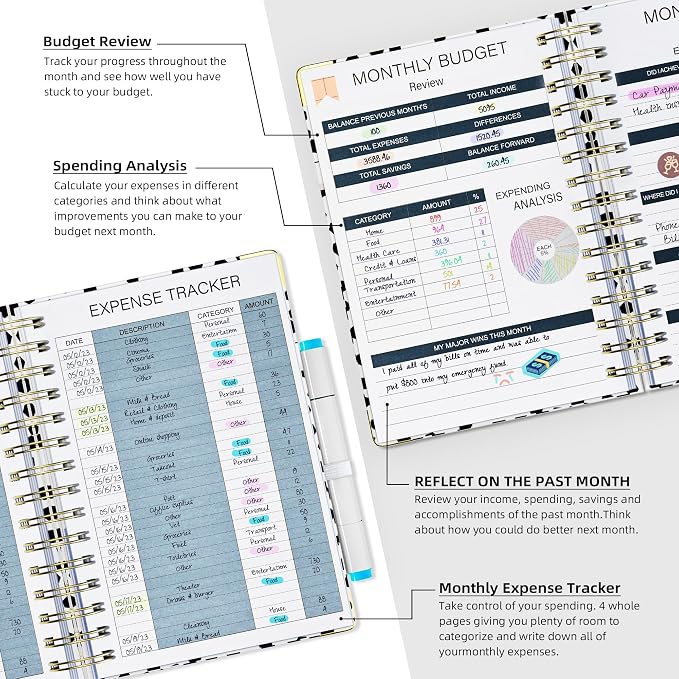 Ospelelf Budget Planner - Budget Book with Bill Organizer and Expense Tracker, 12 Month undated Budget Planner/Account Book to Take Control of Your Money, Start Anytime(Polka dots)