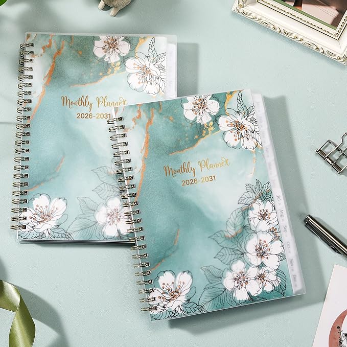 2026-2031 Monthly Planner - 5 Year Planner/Calendar 2026-2031 Spiral Bound, July. 2026 - June. 2031, 6.3" x 8.4", Twin-Wire Binding + Tabs - Green