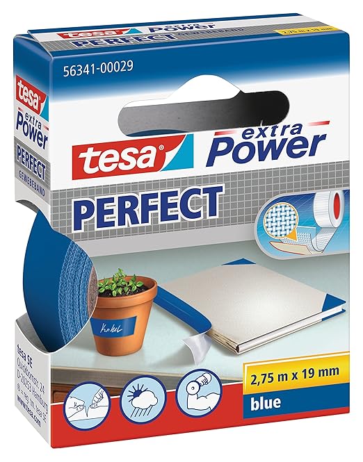 TESA Pack of 5 Extra Power Waterproof Adhesive Canvas Tape 19 mm x 2.75 m Blue