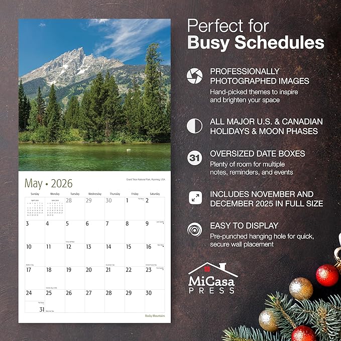 MICASA PRESS Wild & Beautiful Rocky Mountains 2026 Wall Calendar 12 Month | 12" x 24" Open | Thick & Sturdy Paper | Giftable | Nature Calendar 2026