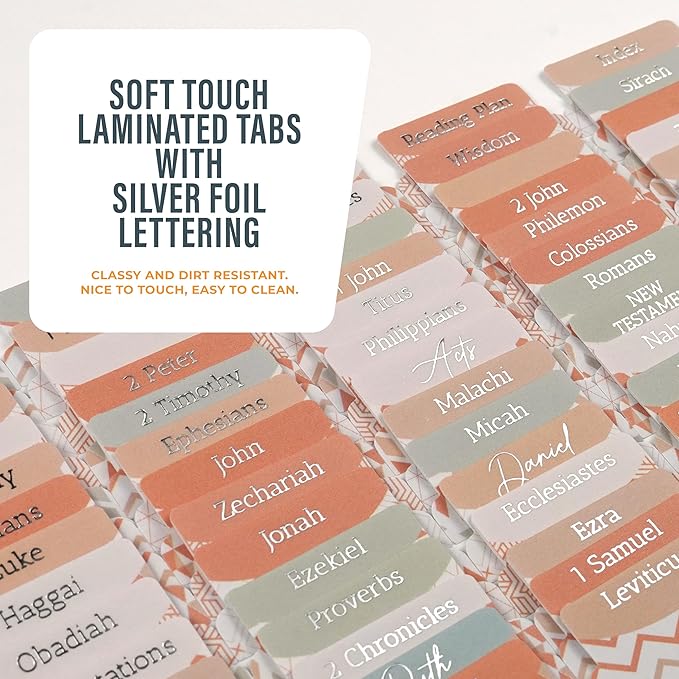 OFFILICIOUS Bible Book Tabs, 100 Soft-Touch, Laminated Bible Tabs for Holy Bible, Durable Tabs for Bible, Protestant & Catholic Bible Tabs, Pink Bible Tabs for Women