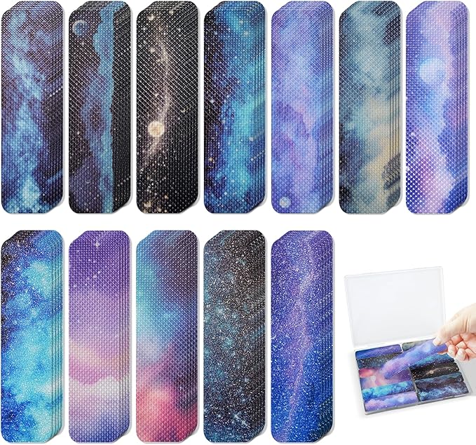 120 Pieces Anxiety Sensory Stickers with 2 Textured Stickers - Desk Fidget and Calming Sticker with Storage Box for Adults & Teens - Anxiety Relief Sensory Strips (Galaxy)