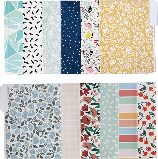 Cute File Folders, Set of 24 3-Tab Letter Size Decorative File Folders Boho Manilla 8.5 x 11 – Pretty Designer Home Office School Supplies (Sublime)