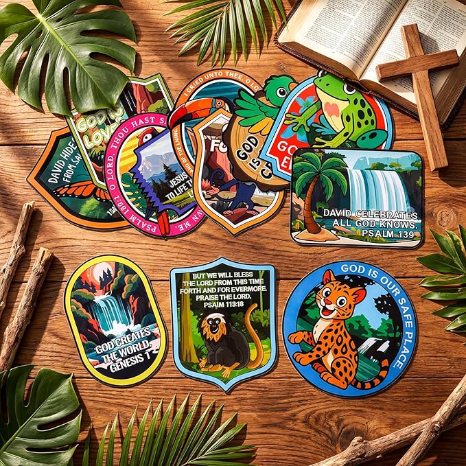 60 Pcs Rainforest Falls Cutouts Bulk 2026 VBS Vacation Bible School Animals Die Cuts Paper Religious VBS Bulletin Board Decorations for Sunday School Craft Projects Wall Decor Party Supplies