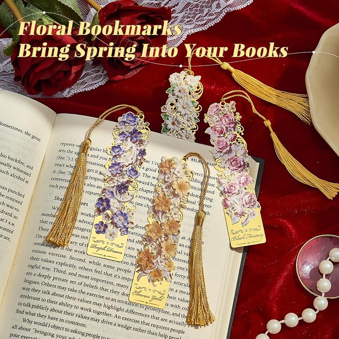 4 PCS Floral Metal Bookmark, Courtly Style Book Marks for Reading Women, Teachers, Unique Book Lovers Gift