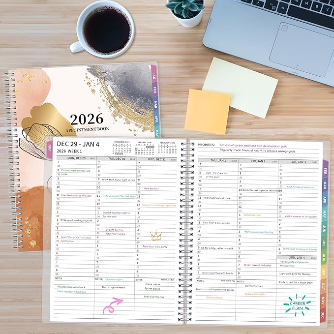 2026 Appointment Book, 30 Minutes-Hourly, Weekly ＆ Monthly Calendar Planner 2026, Jan 2026 - Dec 2026, 8.5'' x 11'', 2026 Daily Planner with Tabs ＆Pocket, Flexible Cover, Great for Office, Home, School