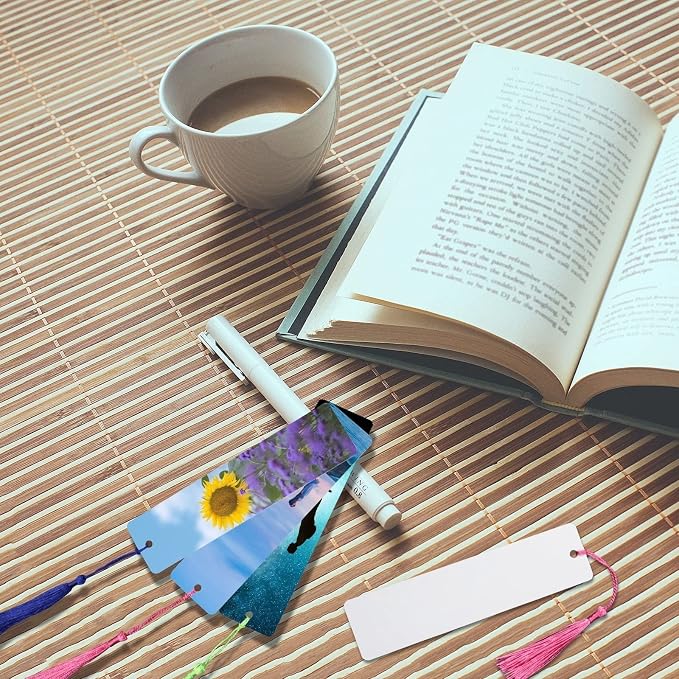 15 Pcs Sublimation Bookmark Blank Heat Transfer Aluminum Metal Bookmarks Bulk DIY Bookmarks with Hole and Colorful Tassels for Crafts,Personalized Tassels Blank